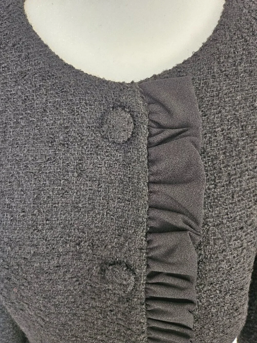 CeCe NWT Black Tweed Ruffle Trim Cropped Jacket Size 8 - Picture 11 of 16